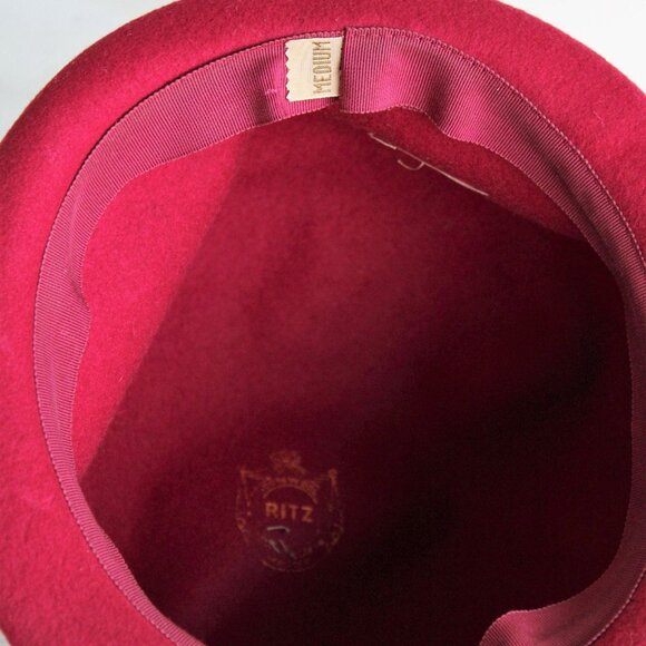 Vintage 1960s Hat, Red Wool Felt with Veil Trim and Bow, Millinery - Picture 8 of 9